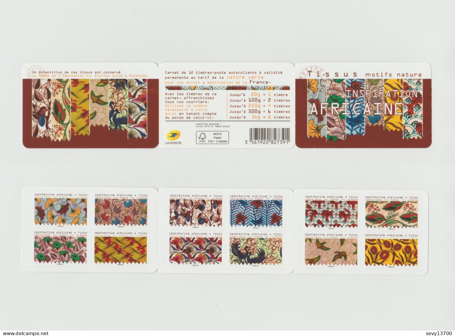 France 2019 Carnet 12 Timbres Yvert Tellier BC 1657 Tissus Motifs Nature Inspiration Africaine - Gelegenheidsboekjes