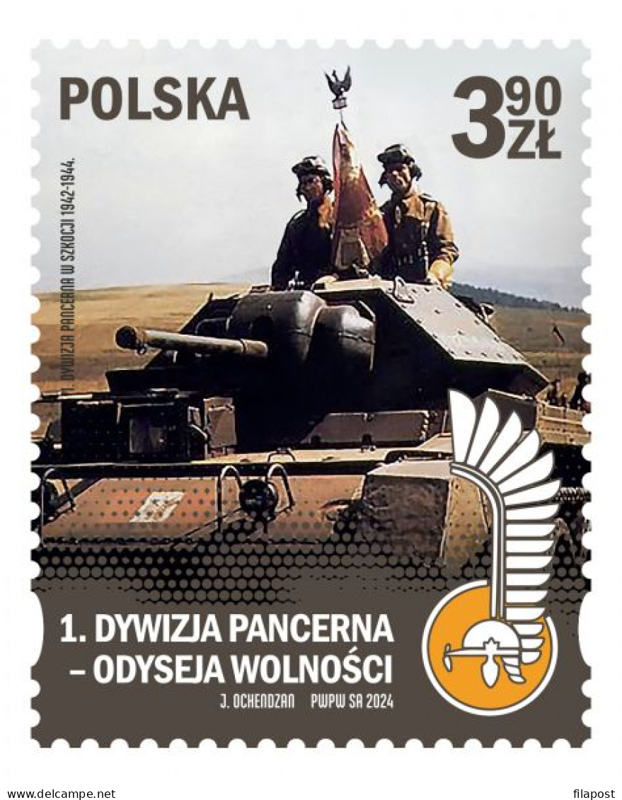 Poland 2024 / 1st Armoured Division - Odyssey Of Freedom, Tank, Military, Army / MNH** Stamp - Militaria