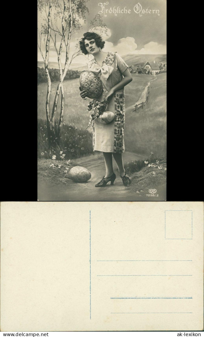  Glückwunsch/Grußkarten: Ostern - Frau Mit Osterei In Der Hand 1920 - Ostern