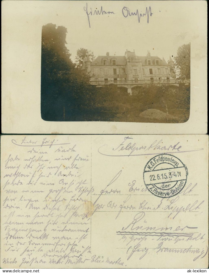 Foto  Feldpost 7. Reserve-Division, Villa, Schloss 1915 Privatfoto - Zu Identifizieren