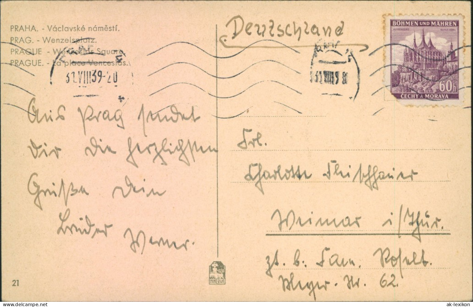 Postcard Prag Praha Wenzelplatz/Václavské Náměstí 1939 - Tschechische Republik