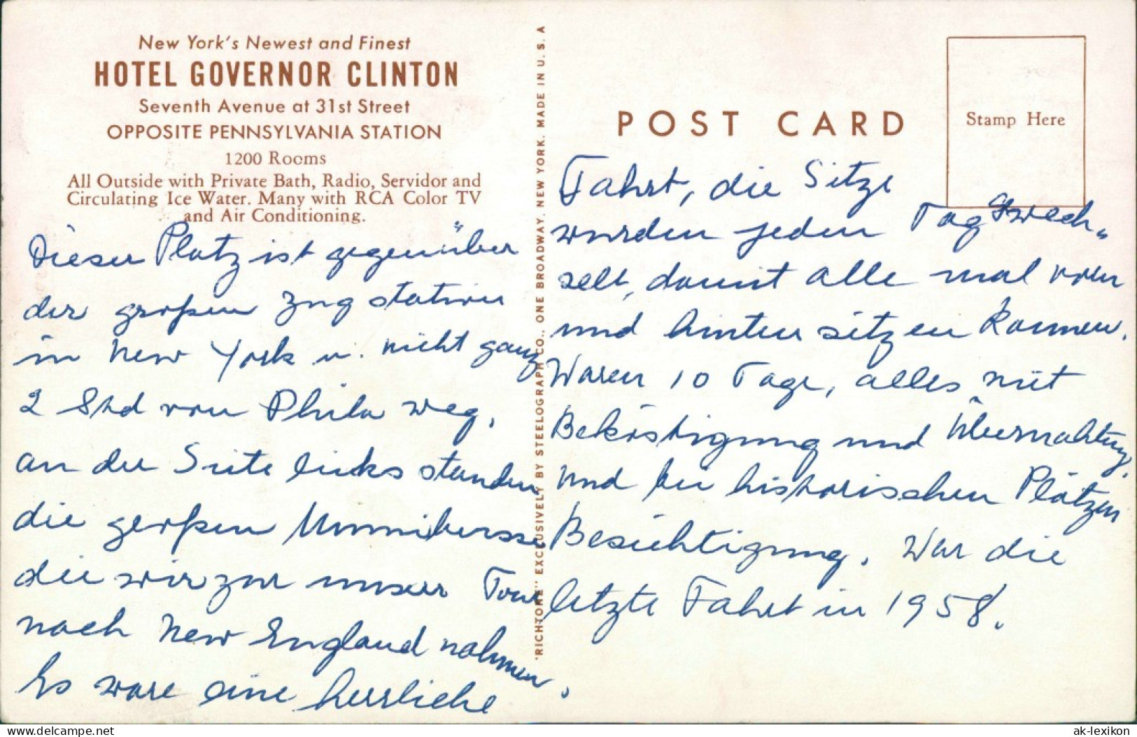 New York City Hotel Governor Clinton Opposite Pennsylvania Station+ 1940  - Other & Unclassified