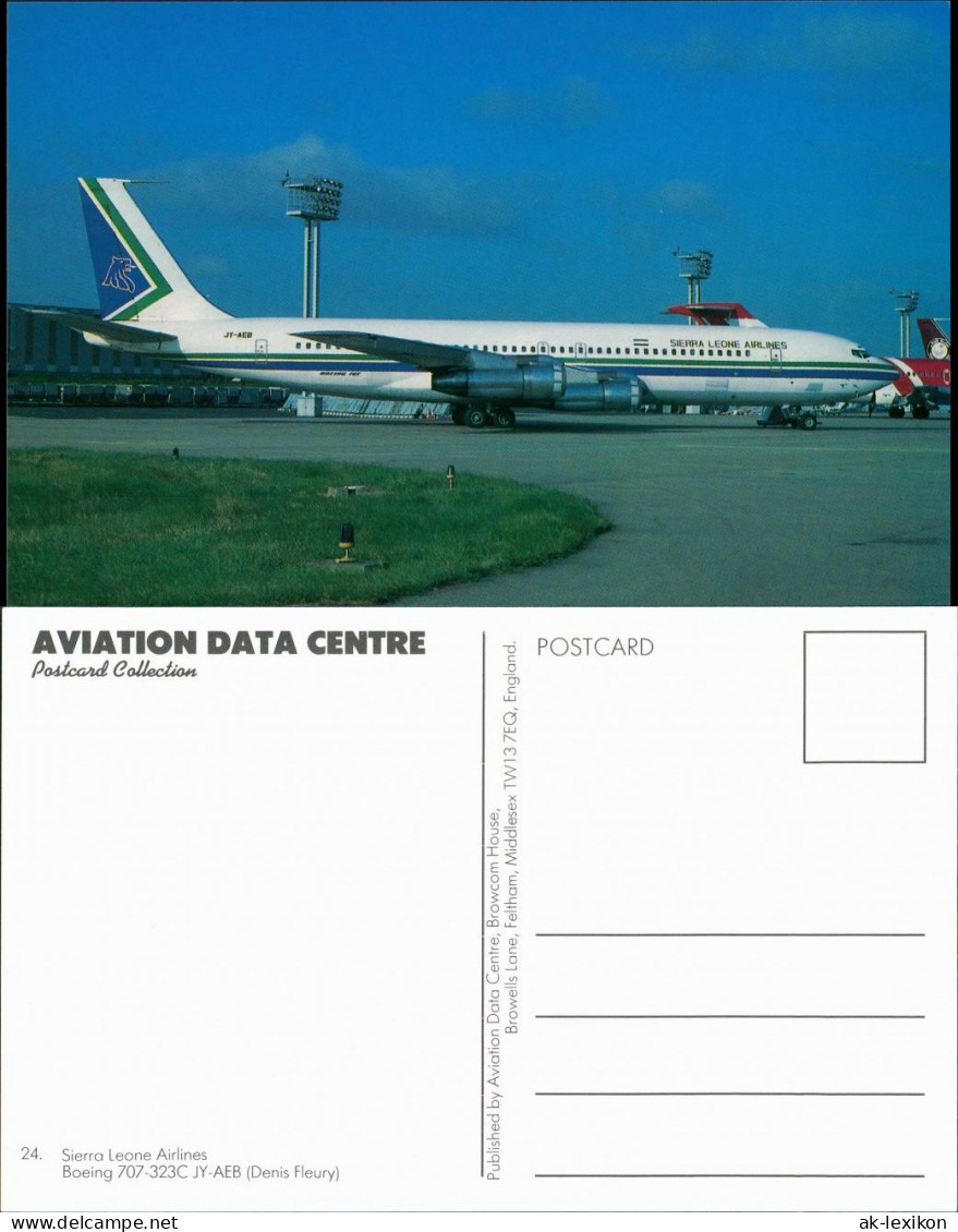 Ansichtskarte  Sierra Leone Airlines Boeing 707-323C JY-AEB Flugzeug 1990 - 1946-....: Ere Moderne