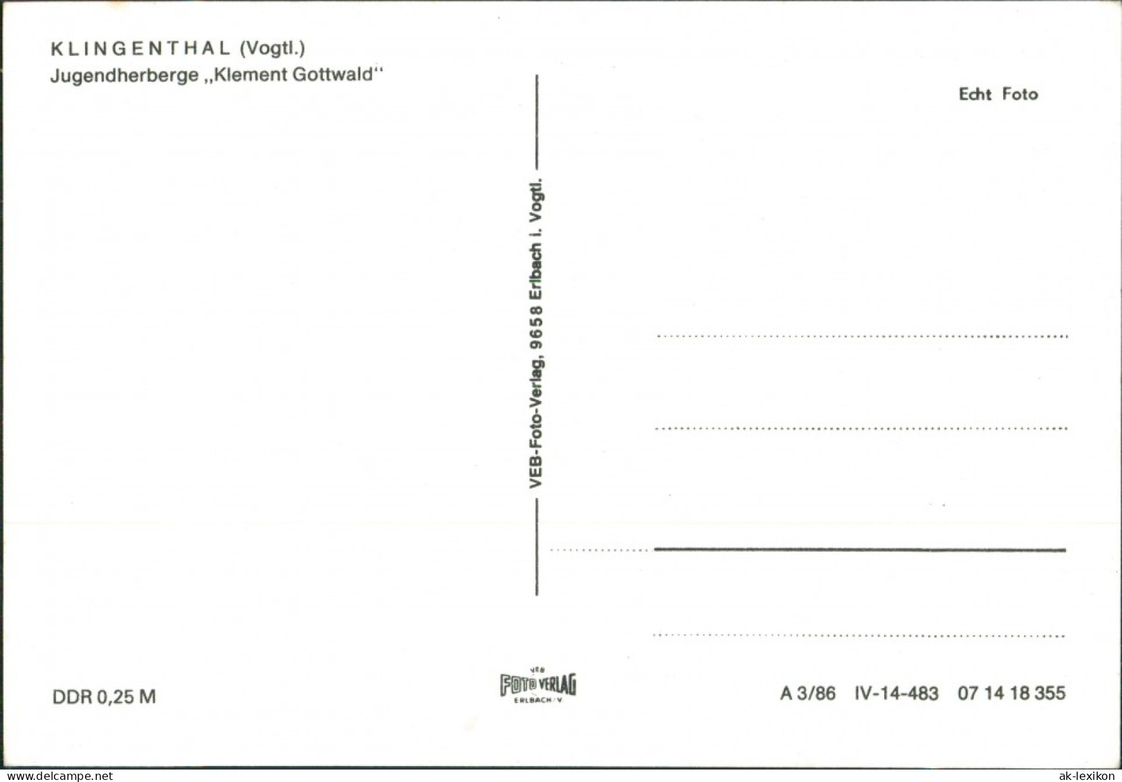 Ansichtskarte Klingenthal Jugendherberge "Klement Gottwald" 1986 - Klingenthal