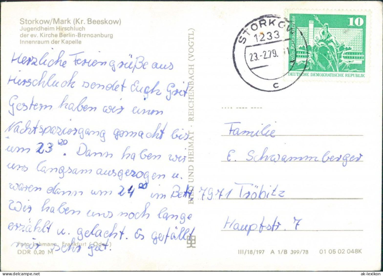 Storkow (Mark) Jugendheim Hirschluch, Innenraum Der Kappelle 1978 - Storkow
