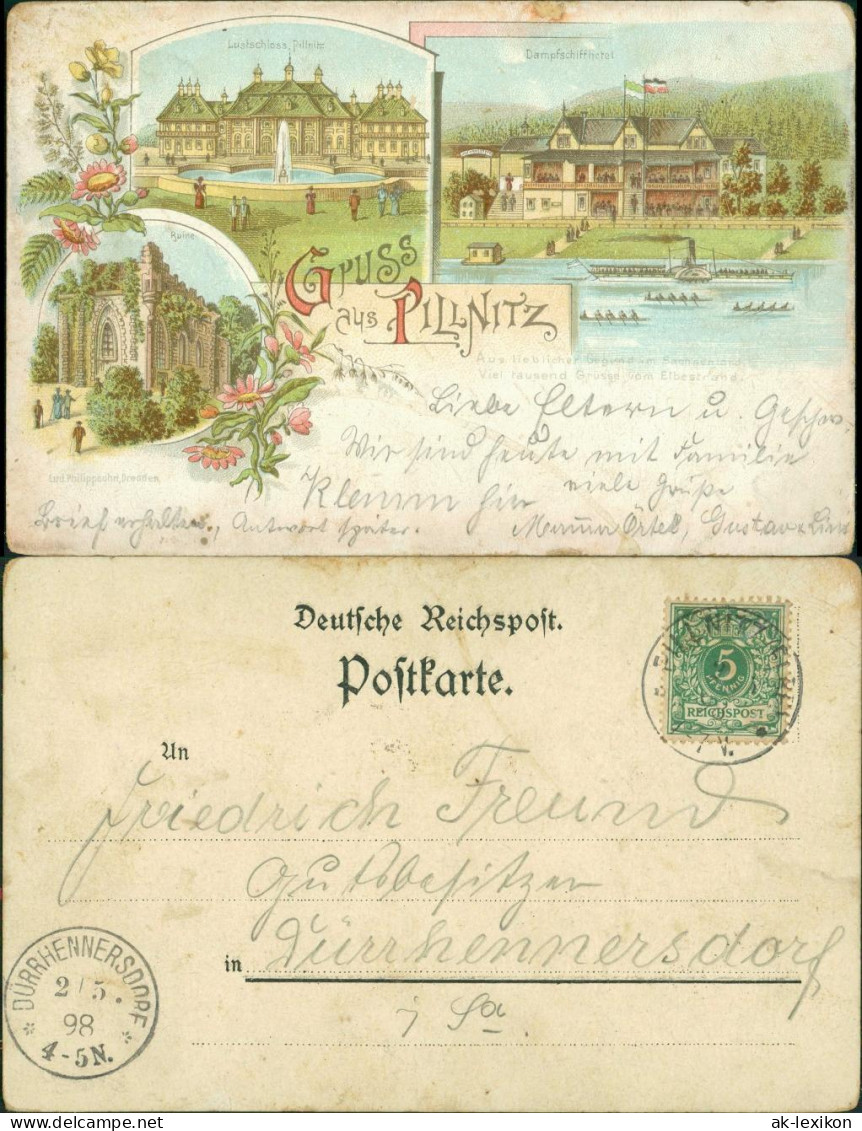 Ansichtskarte Pillnitz Litho AK: Schloss, Dampfschiffhotel 1898 - Pillnitz