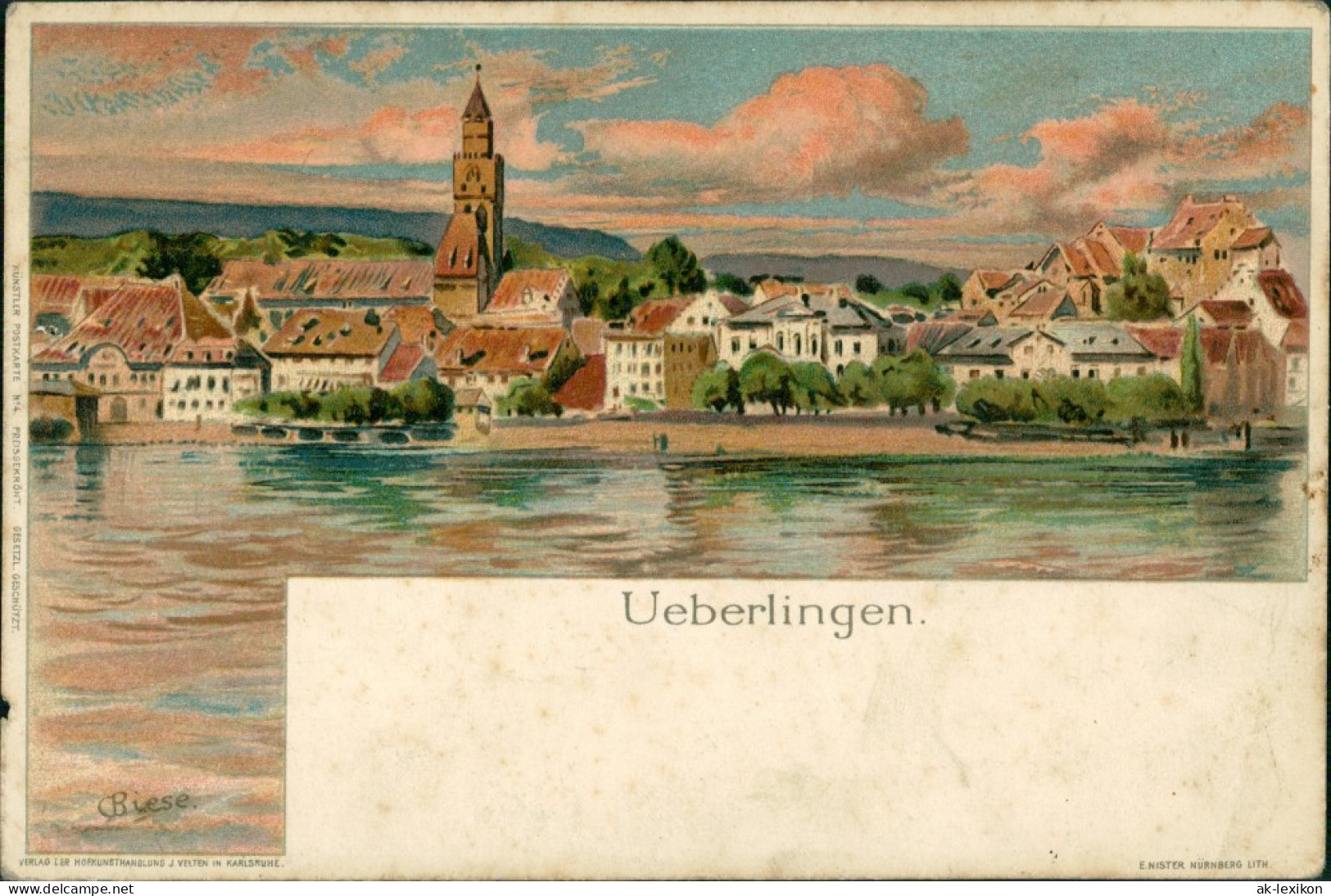 Ansichtskarte Überlingen Blick Auf Die Stadt Künstlerkarte Biese 1907 - Überlingen
