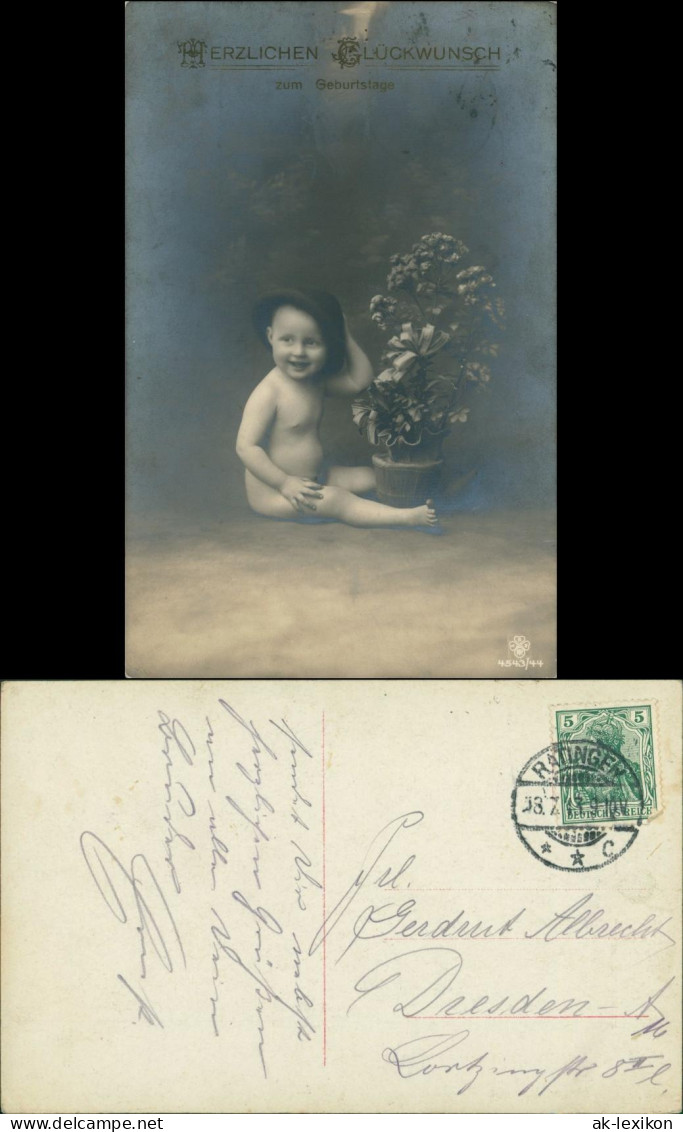 Ansichtskarte  Fotokunst - Geburtstag - Kleiner Junge Vor Topfpflanze 1908 - Birthday