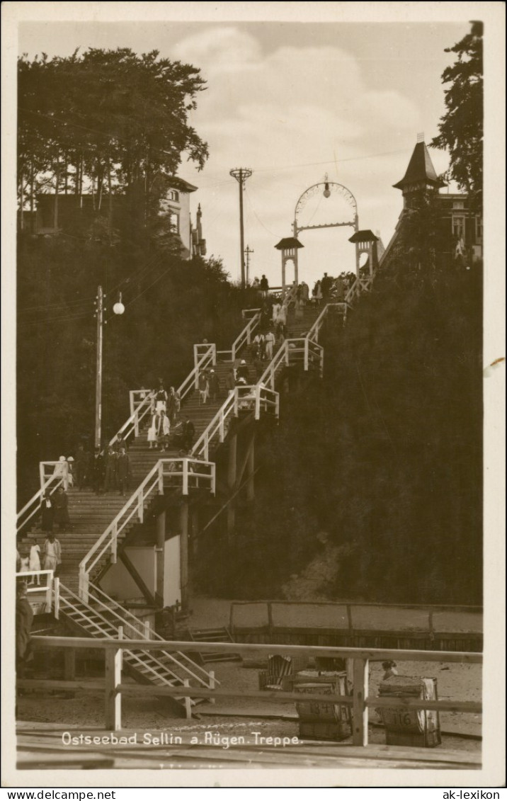 Ansichtskarte Sellin Treppe - Strand - Villen 1929 - Sellin