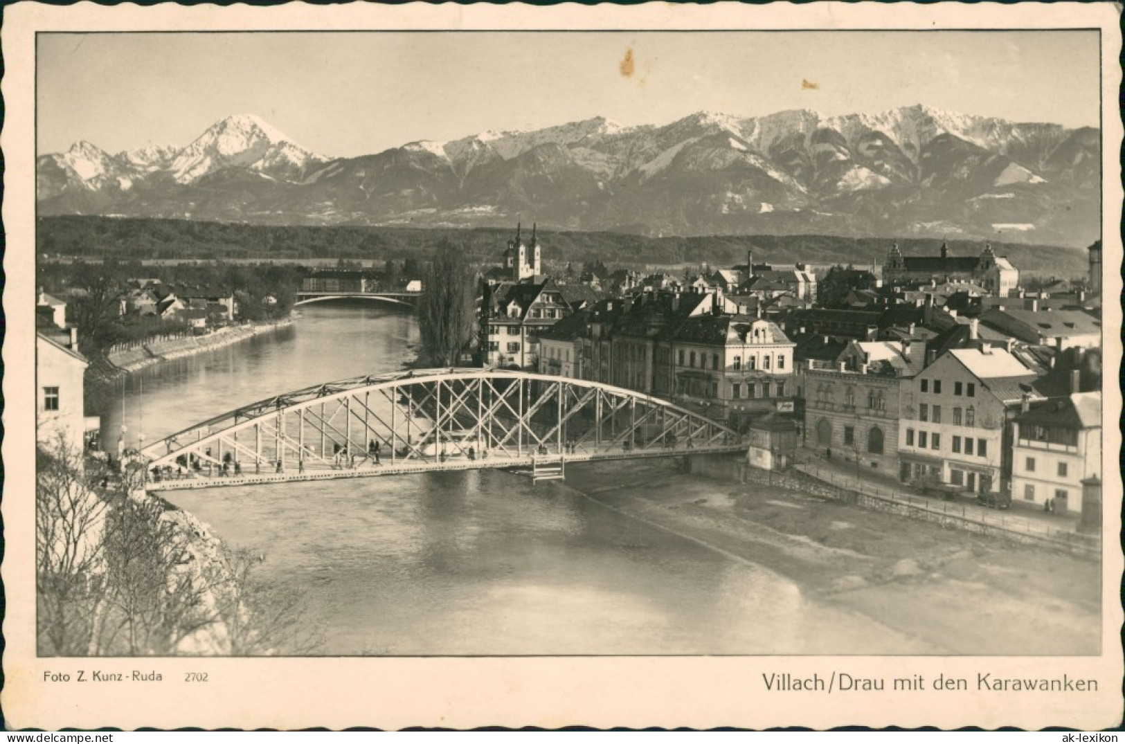 Villach Karawanken Blick, Bus Passiert Stahlbau Brücke Der Drau 1940 - Other & Unclassified