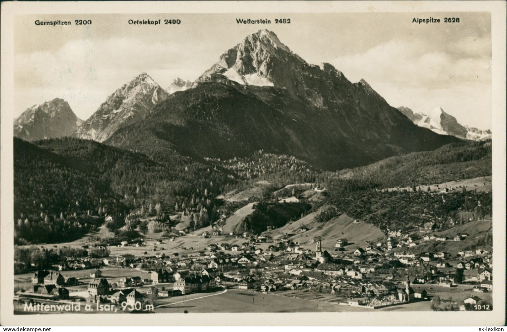 Mittenwald Panorama Des Ortes Mit Bergnamen, Gebirge, Alpen Berge 1936 - Mittenwald