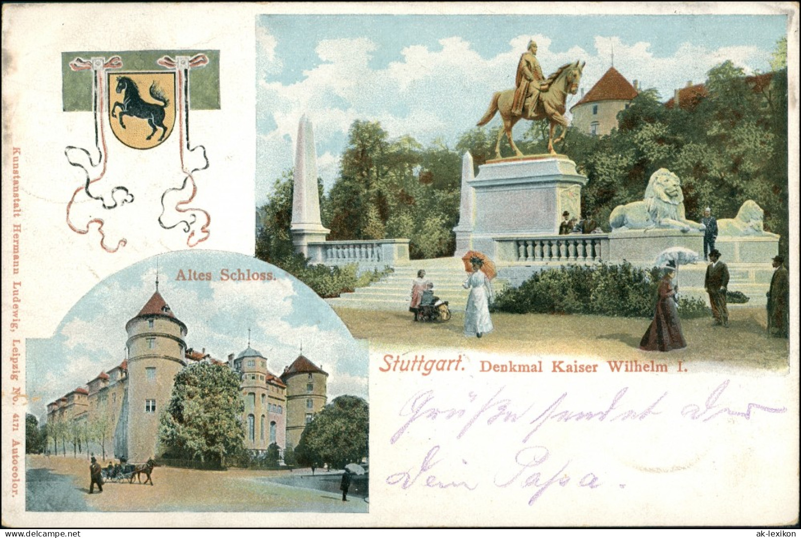 Ansichtskarte Stuttgart 2 Bild Schlo, Denkmal - Frauen Mit Schirmen 1903 - Stuttgart