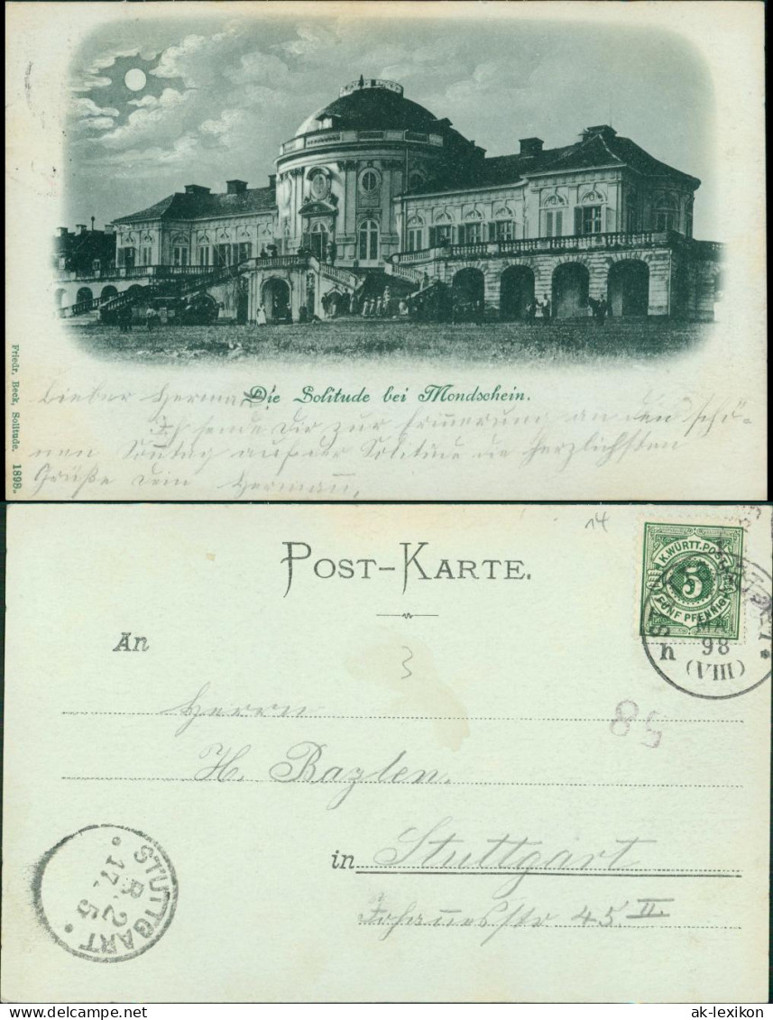 Ansichtskarte Stuttgart Schloss Solitude Bei Mondschein 1898 - Stuttgart