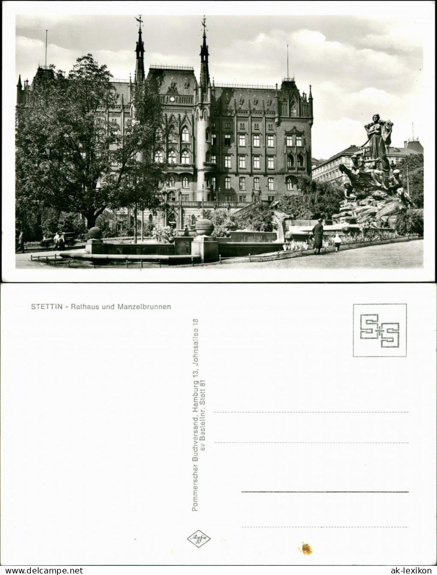 Postcard Stettin Szczecin Manzelbrunnen, Rathaus 1955 - Pommern