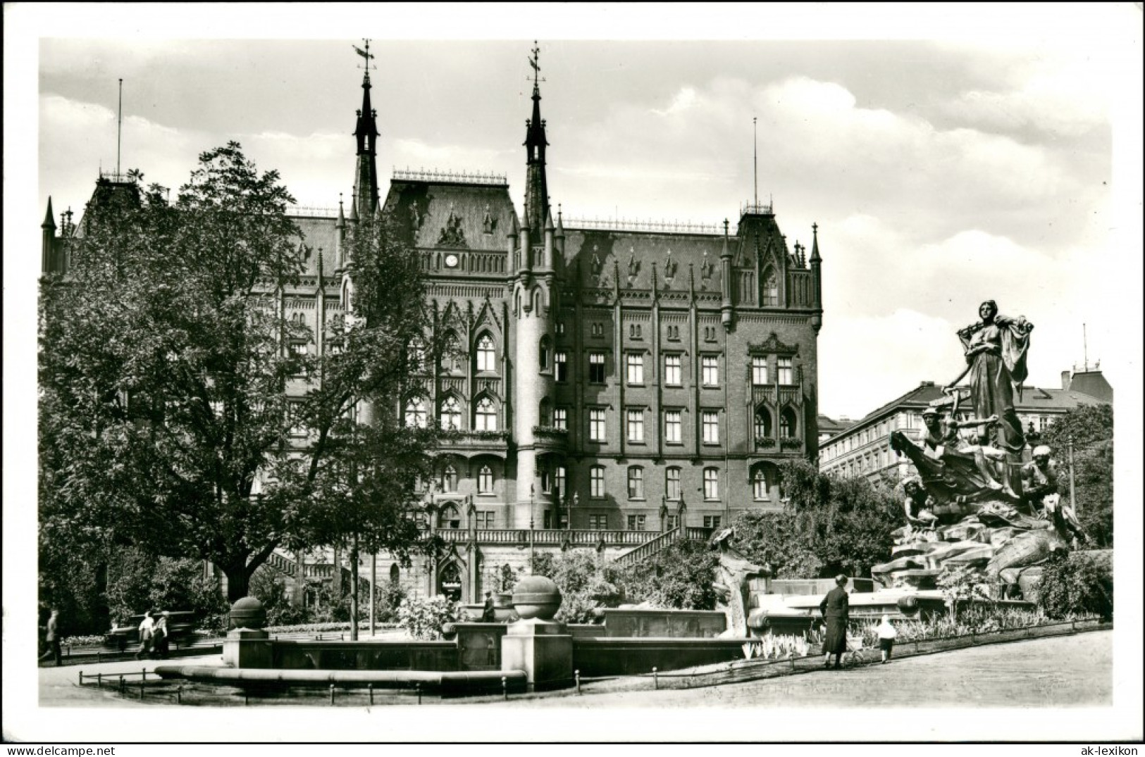 Postcard Stettin Szczecin Manzelbrunnen, Rathaus 1955 - Pommern