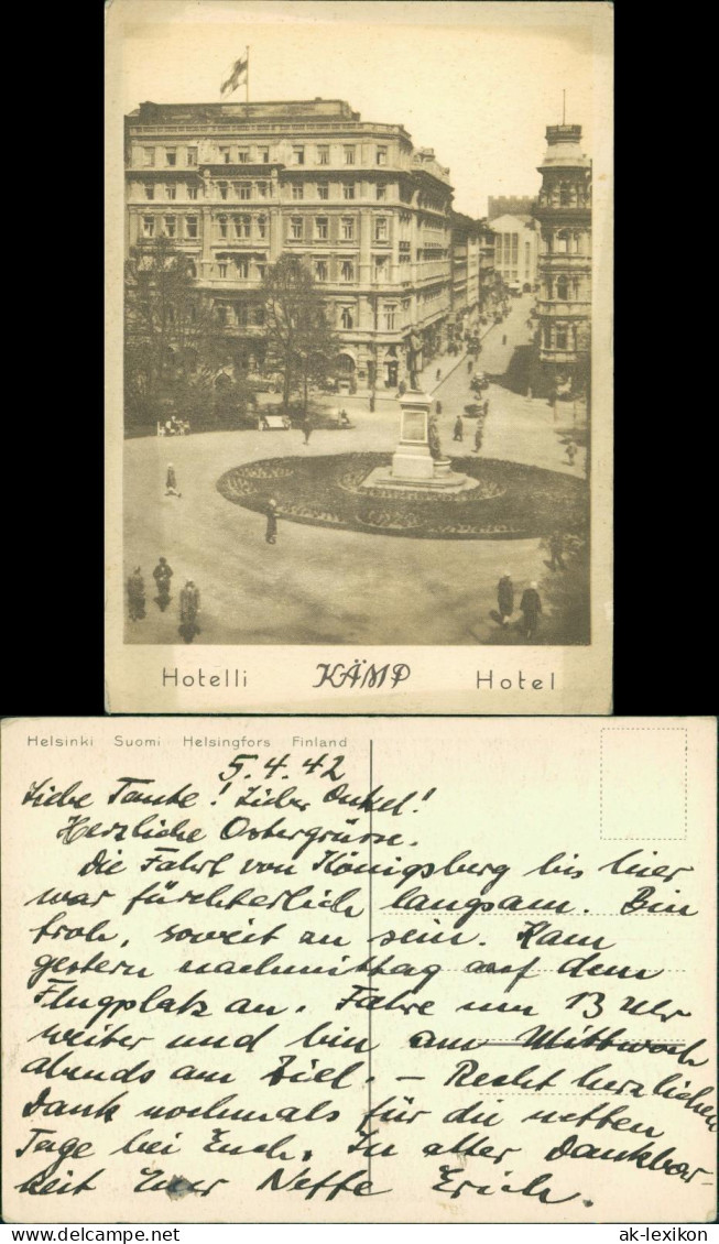 Postcard Helsinki Helsingfors Straßenpartie - Hotel Kämp 1942 - Finnland