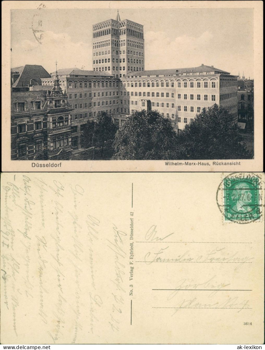 Ansichtskarte Düsseldorf Wilhelm-Marx-Haus - Rückansicht 1924 - Düsseldorf