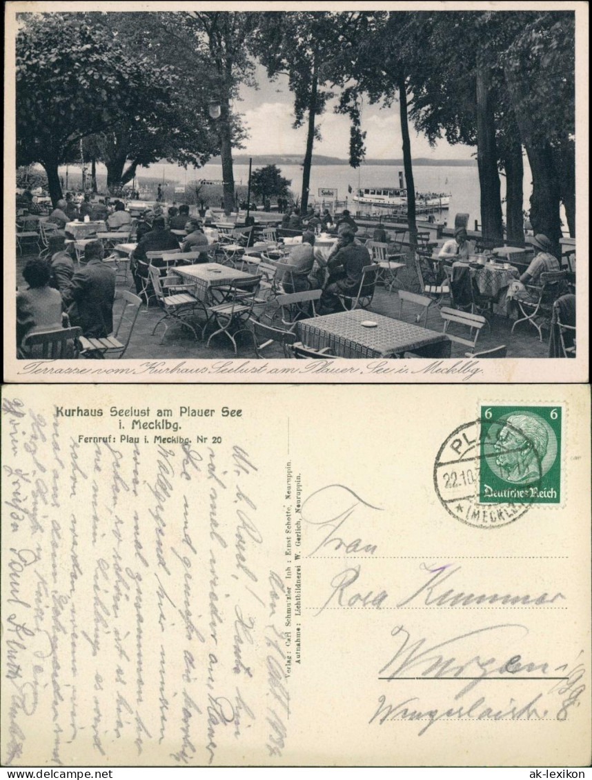 Ansichtskarte Plau (am See) Terrasse - Kurhaus 1934 - Plau