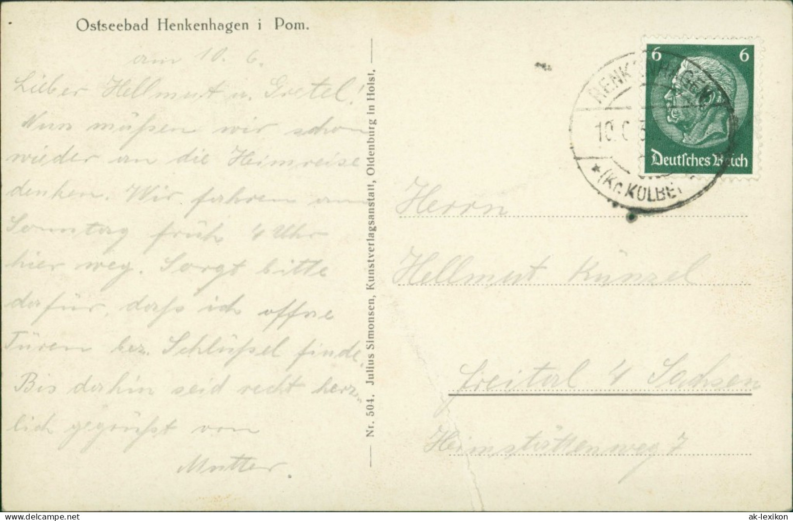 Postcard Henkenhagen Ustronie Morskie Spritzwelle 1934 - Pommern