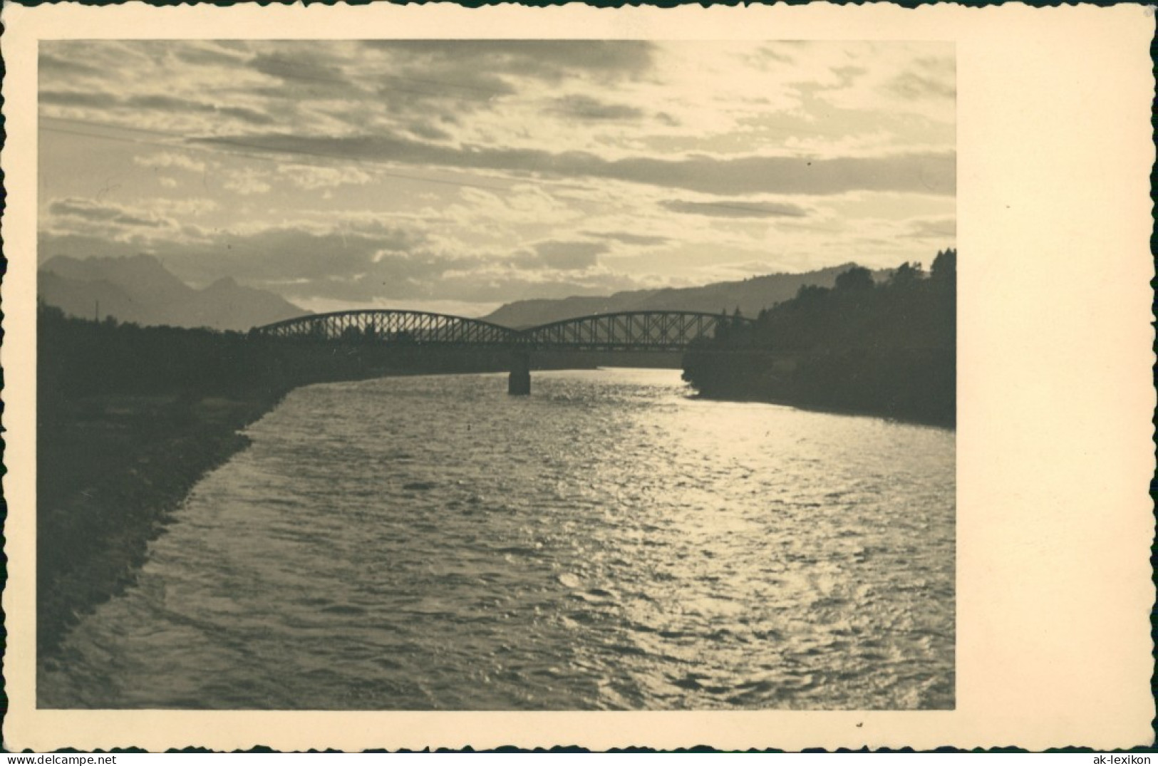 Ansichtskarte  Stimmungsbild Natur Fluss Brücke Abend-/Morgenstimmung 1940 - Ohne Zuordnung