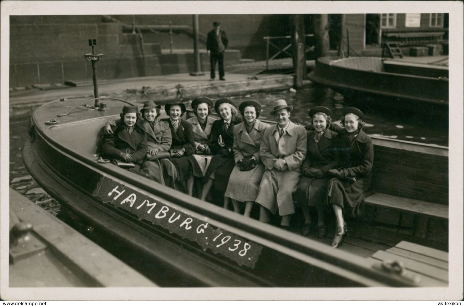 Altona-Hamburg Hafen Barkasse Personengruppe Im Boot Echtfoto-AK 1938 - Altona