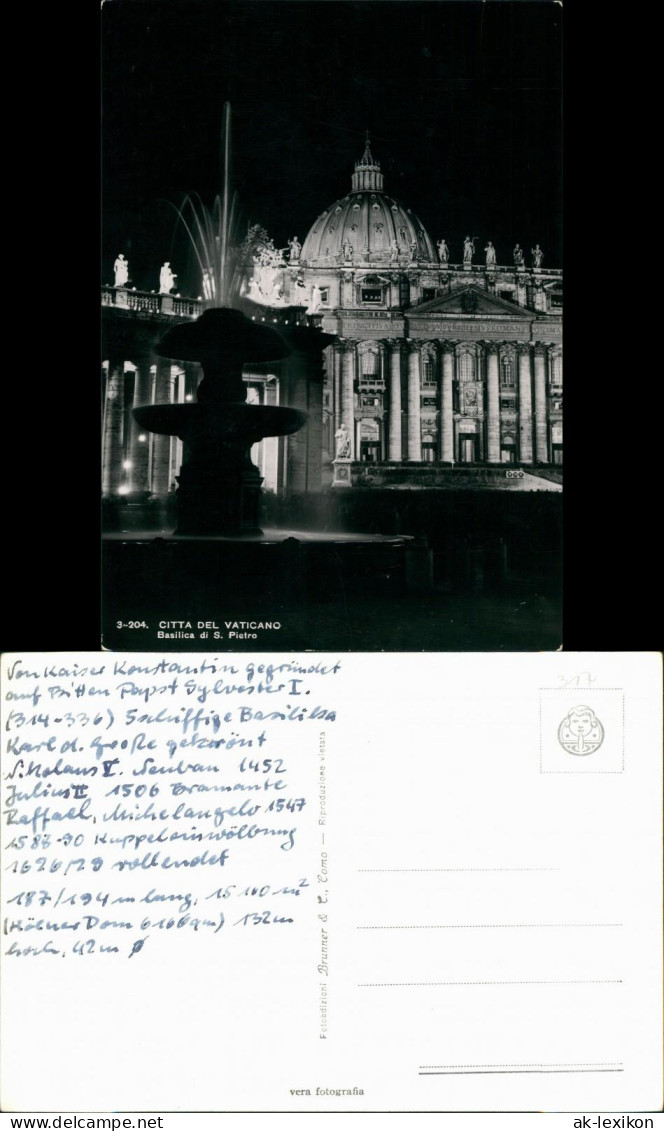 Postcard Vatikanstadt Rom Bei Nacht - Petersdom 1962 - Vatican