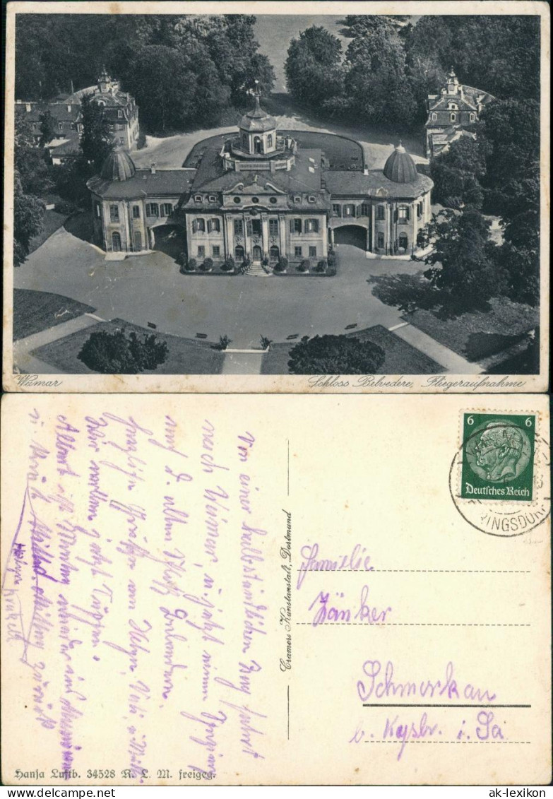 Ansichtskarte Weimar Luftbild Schloss Belvedere 1936 - Weimar