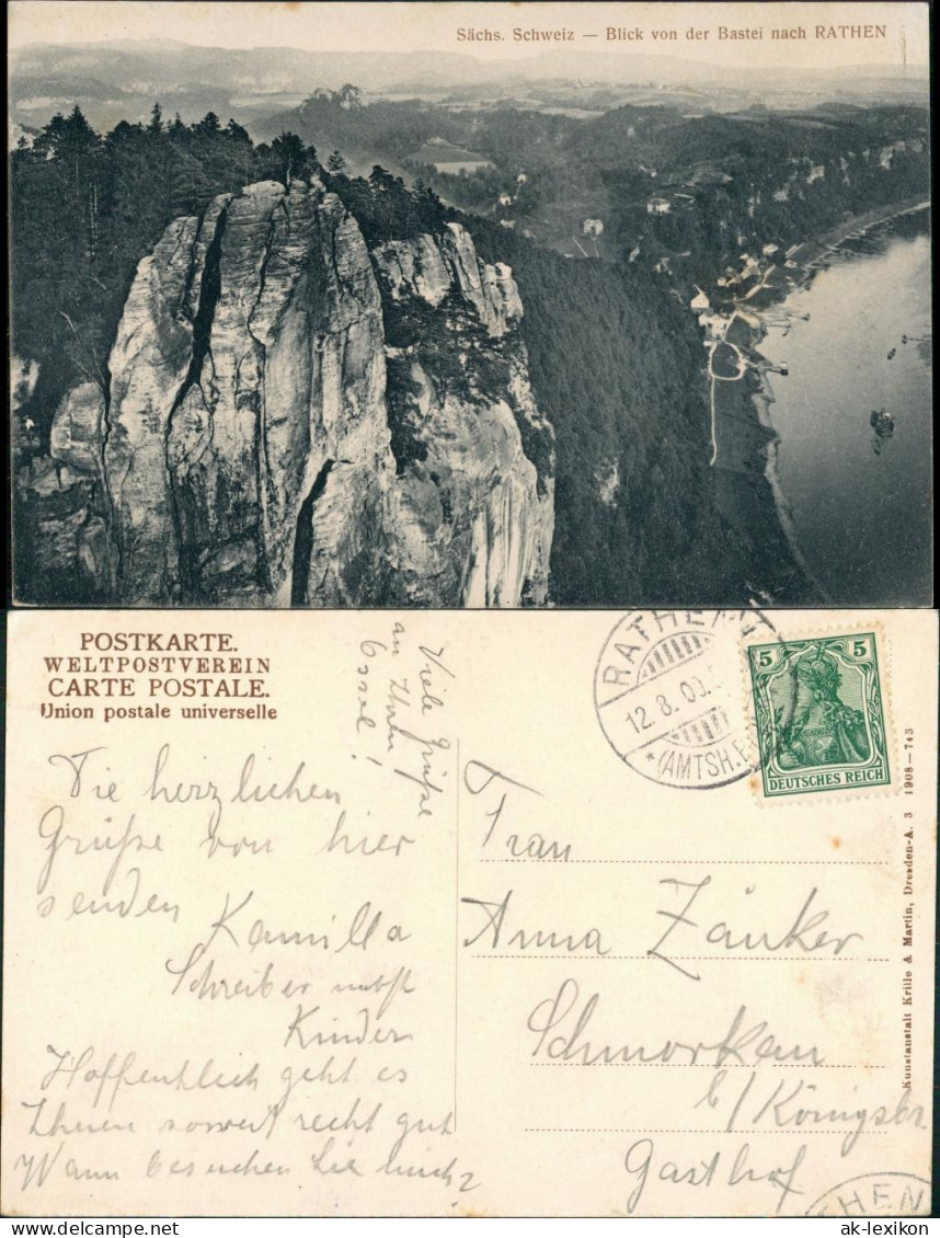 Ansichtskarte Rathen Blick Auf Die Stadt Bastei 1909 - Rathen