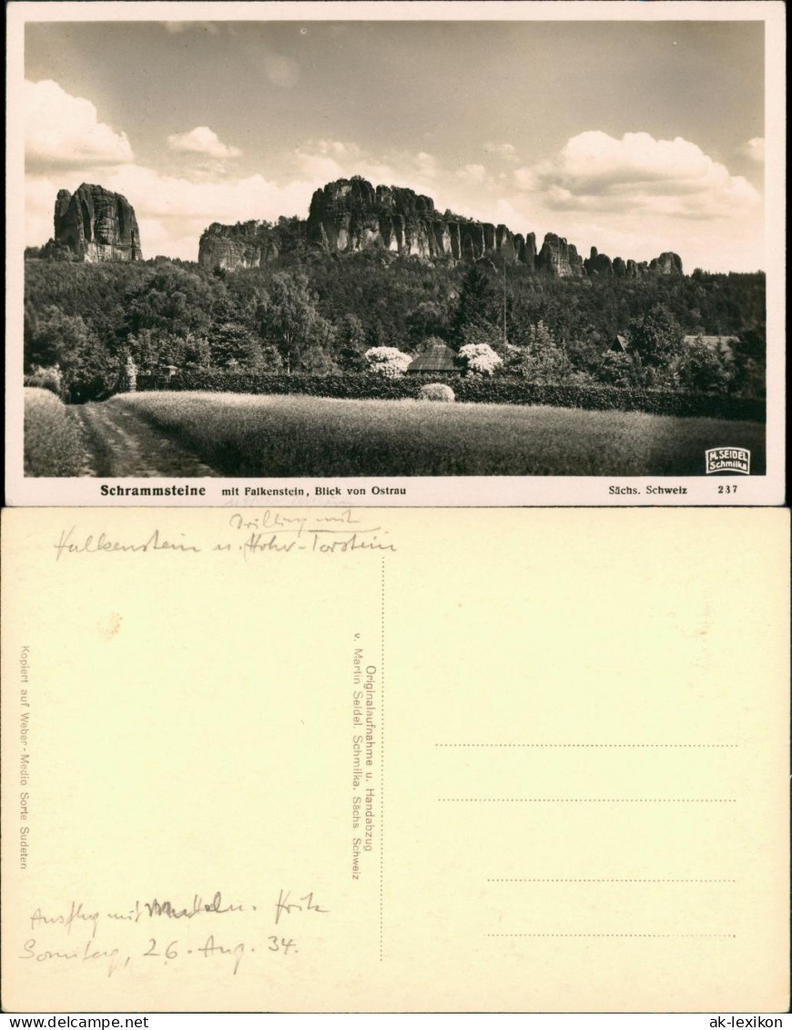Ansichtskarte Bad Schandau Schrammsteine Mit Falkenstein 1930 - Bad Schandau