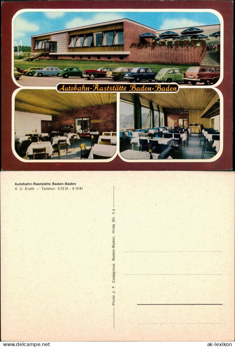 Baden-Baden Autos A.d. Autobahn Raststätte Rasthaus Innen & Außenansicht 1965 - Baden-Baden
