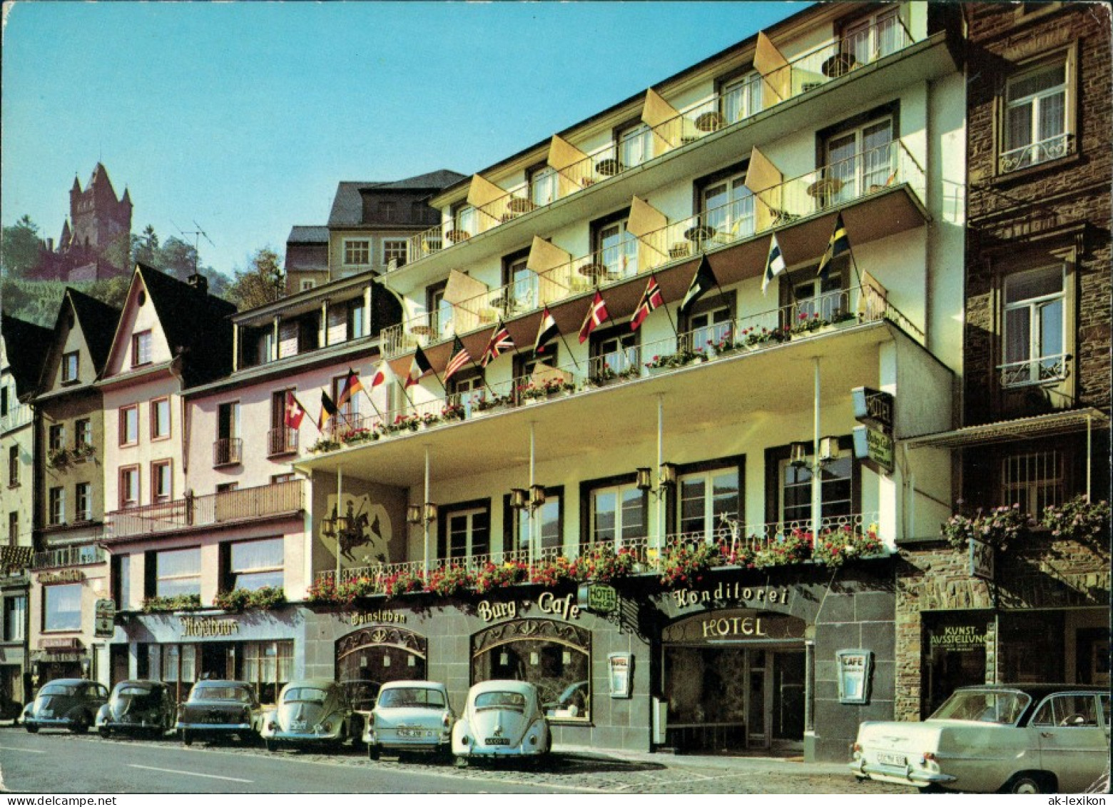 Cochem Kochem Burg-Hotel Café Moselpromenade VW Käfer Autos Davor 1970 - Cochem