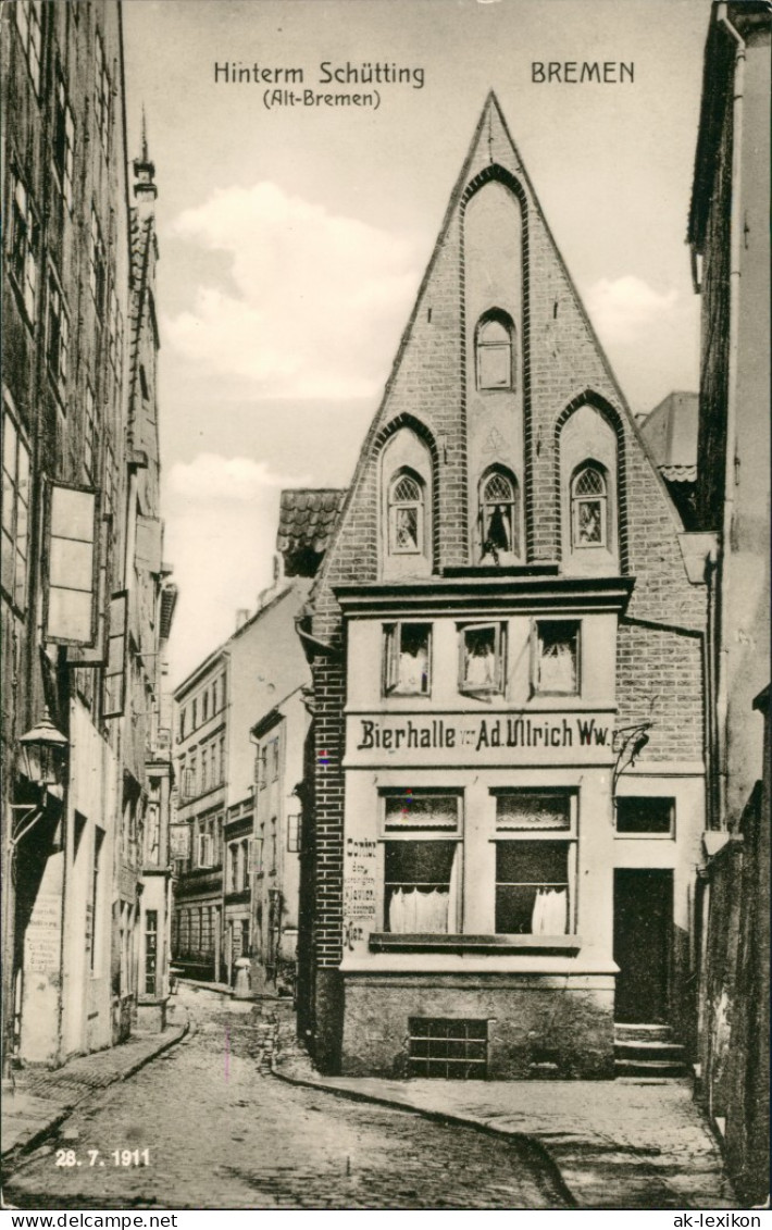 Ansichtskarte Bremen Bierhalle Ullrich - Straße Schütting REPRO 1911/1972 - Bremen