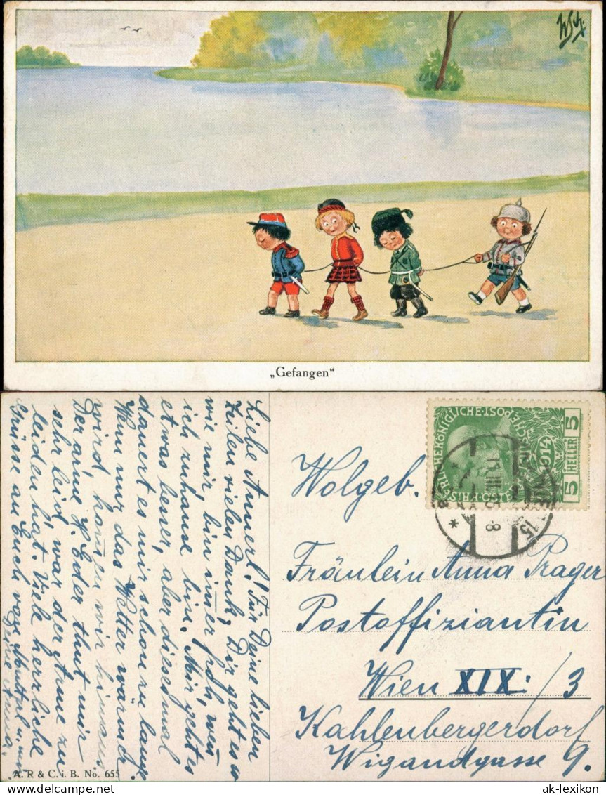Kinder Künstlerkarte "Gefangen" Kinder-Soldat Beim Spielen 1915 - Abbildungen