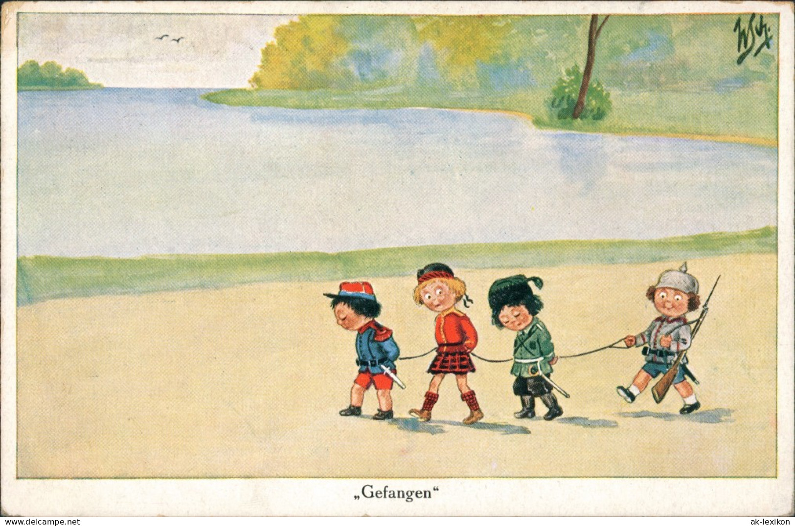 Kinder Künstlerkarte "Gefangen" Kinder-Soldat Beim Spielen 1915 - Portraits