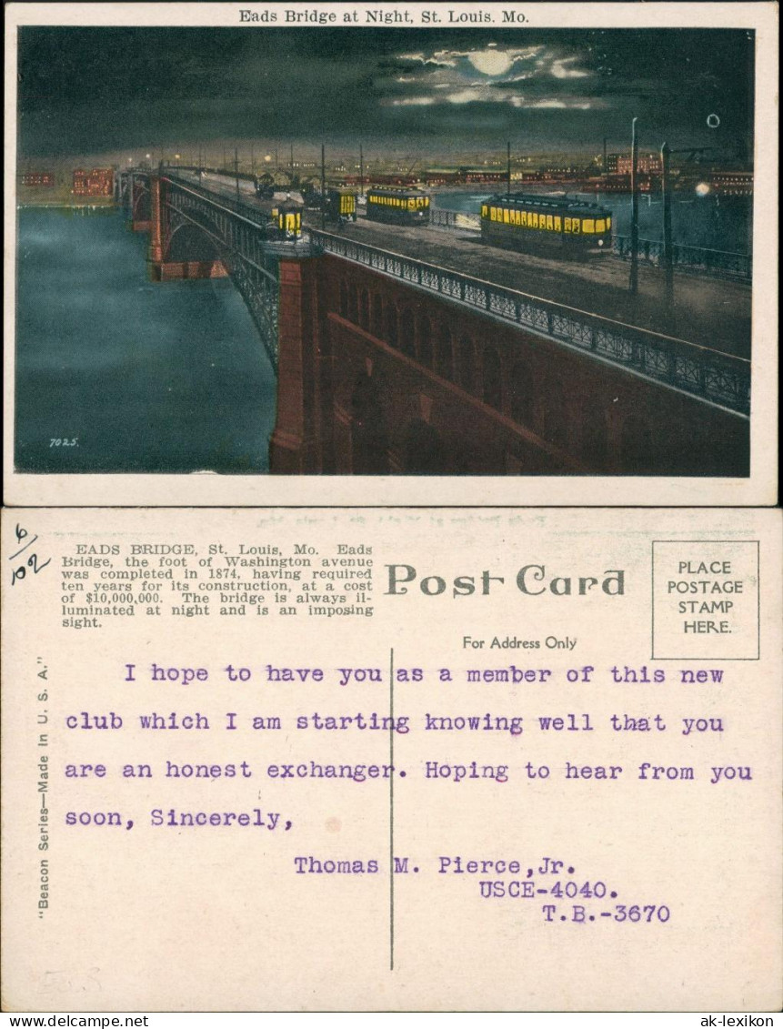 St. Louis Eads Bridge At Night Cable-Car, Brücke Bei Nacht 1920 - Other & Unclassified