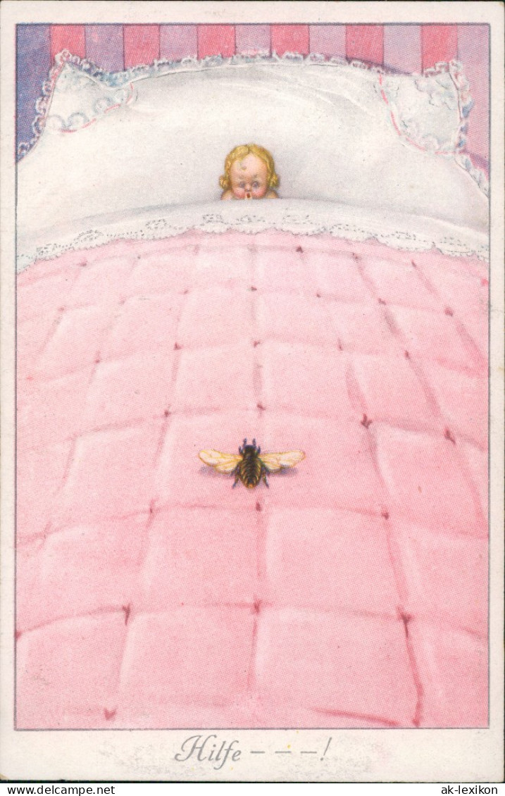 Ansichtskarte  "Hilfe" Fliege Auf Kinderbett Künstlerkarte Kinder 1910 - Abbildungen
