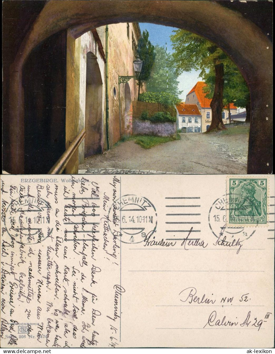 Wolkenstein Strassen Partie Mit Torbogen Durchsicht 1914 Stempel Von CHEMNITZ - Wolkenstein