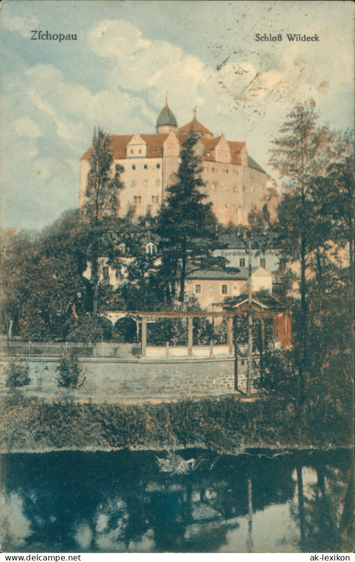 Ansichtskarte Zschopau Schloss Wildeck - Straße Spedition 1920 - Zschopau