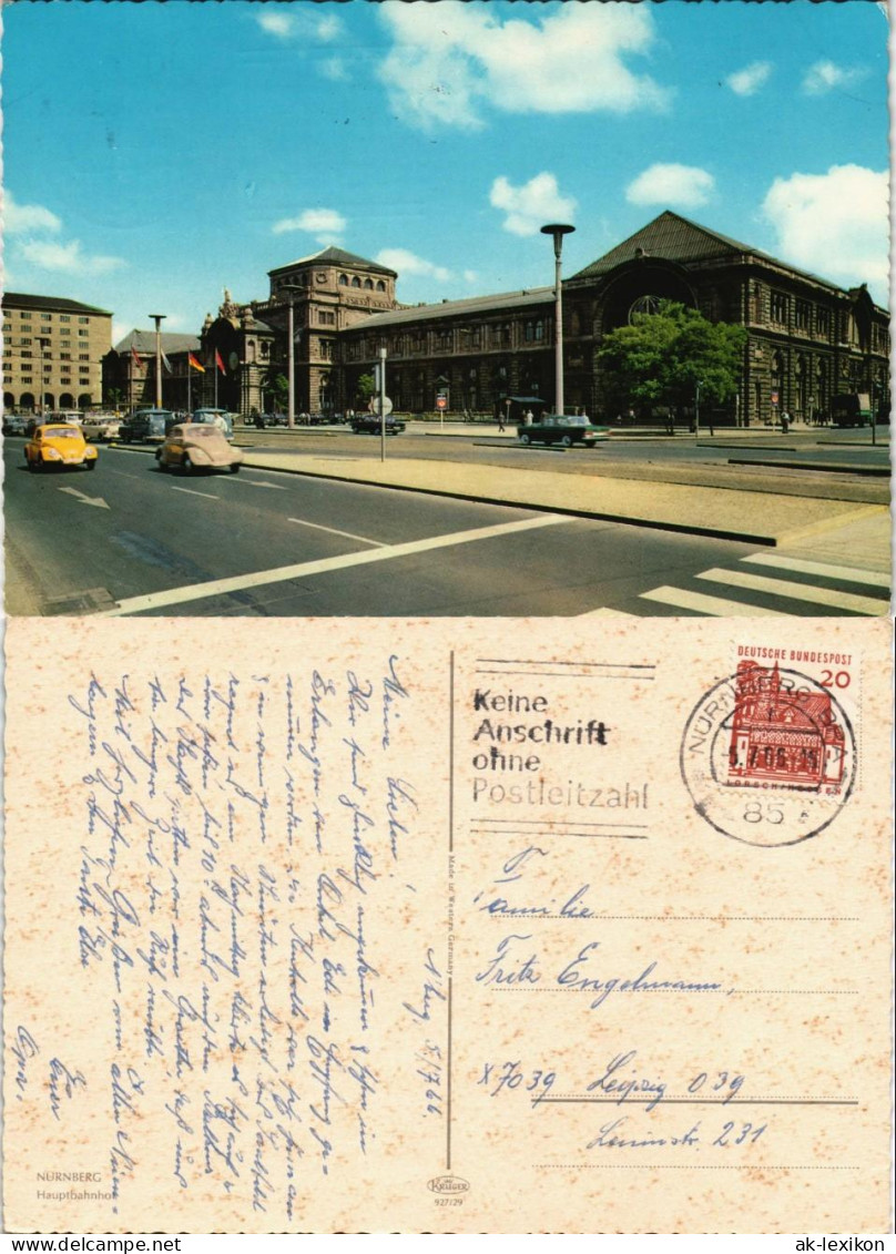 Ansichtskarte Nürnberg Hauptbahnhof Strassen Verkehr Autos VW Käfer 1966 - Nuernberg