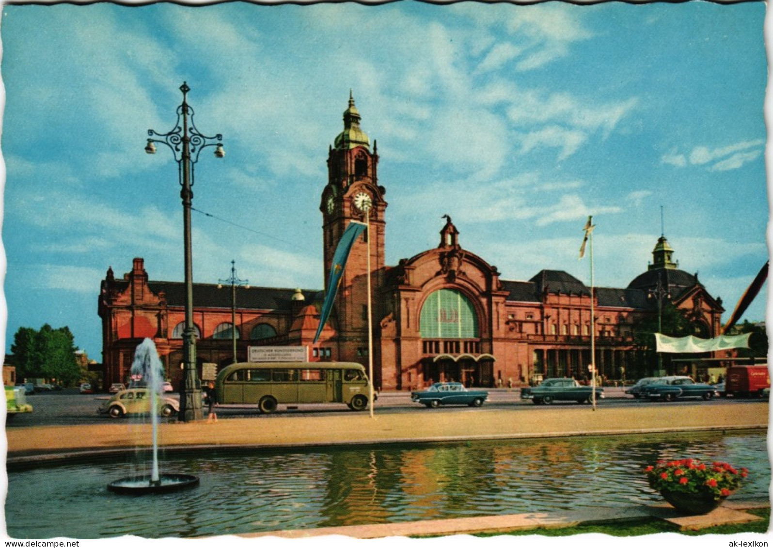 Ansichtskarte Wiesbaden Hauptbahnhof VW Käfer Bus & Auto Verkehr 1965 - Wiesbaden