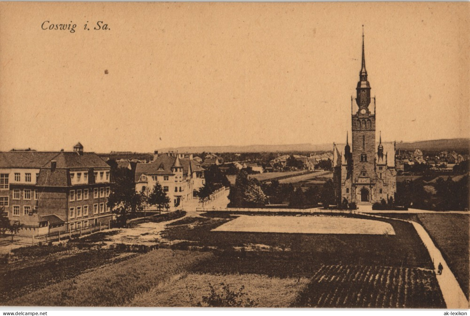 Ansichtskarte Coswig (Sachsen) Straßenpartie - Stadt, Kirche 1912 - Coswig