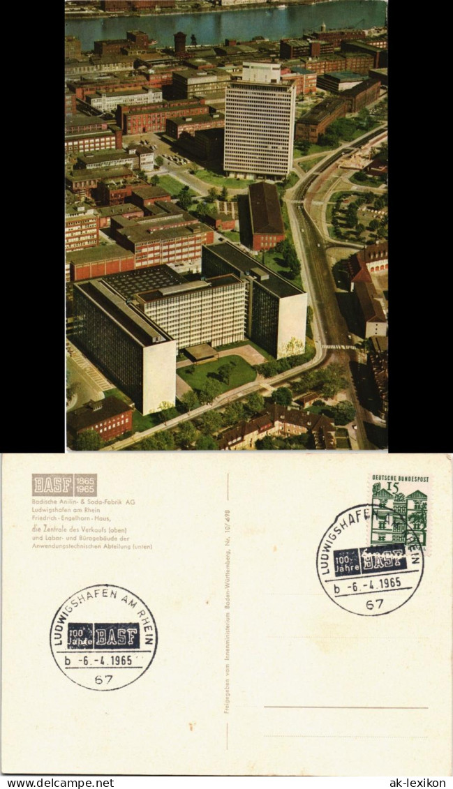 Ansichtskarte Ludwigshafen Luftbild BASF 100 Jahre Sonderstempel 1965 - Ludwigshafen