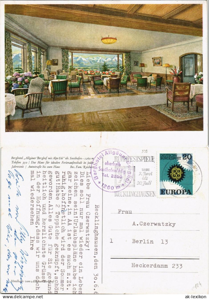 Sonthofen Berghotel Allgäuer Berghof Alpe Eck Kunst-Innenansicht 1965 - Sonthofen