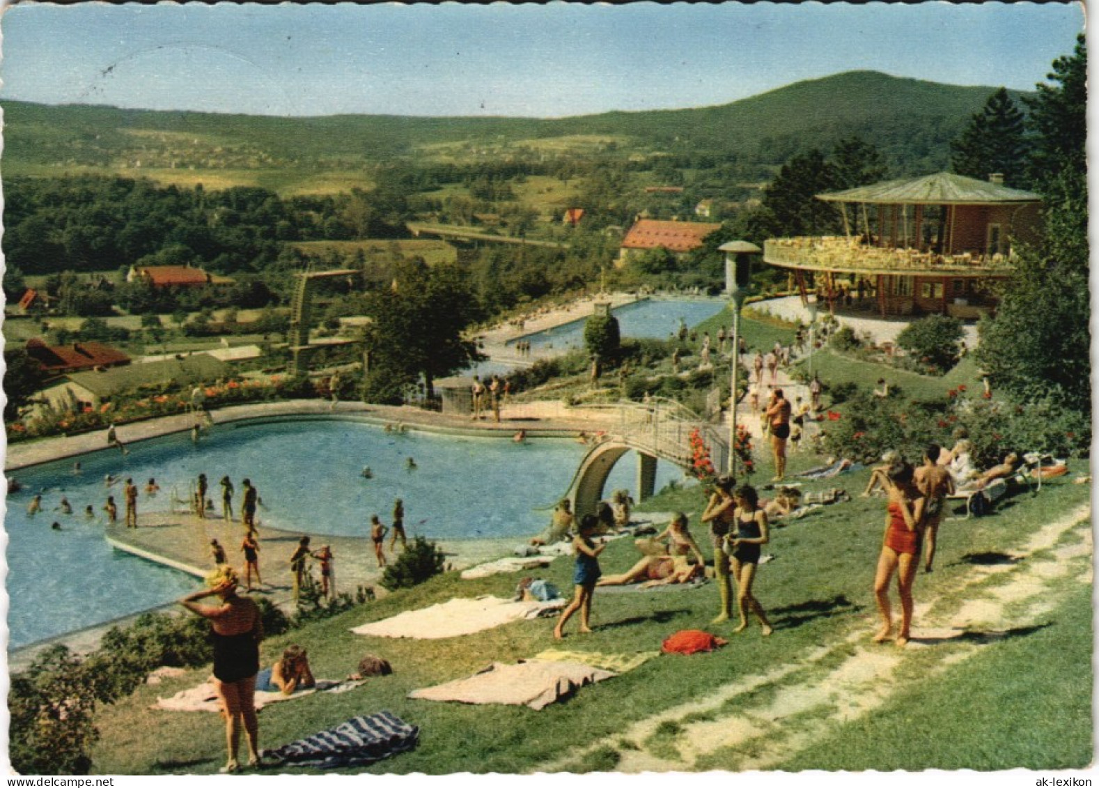 Ansichtskarte Bad Kissingen Schwimmbad Freibad Belebt, Badegäste 1960 - Bad Kissingen