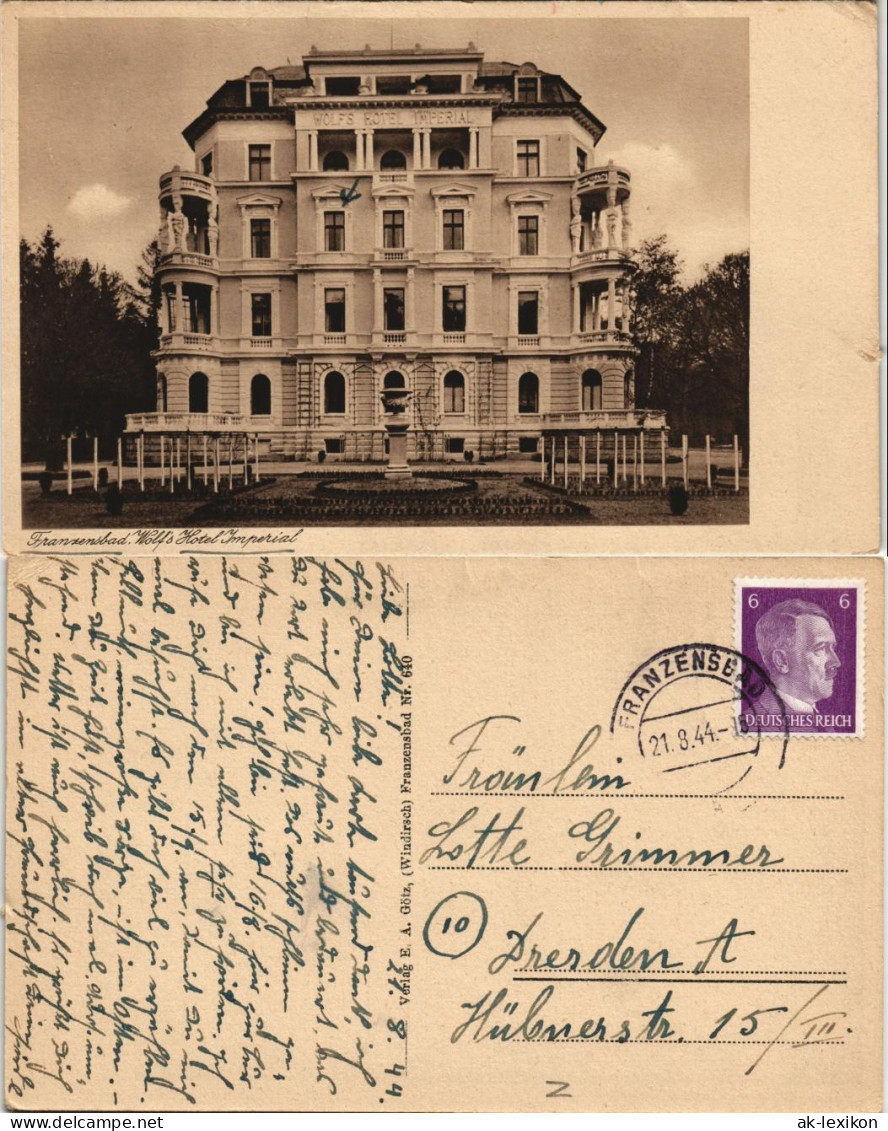 Postcard Franzensbad Františkovy Lázně Wolfs Hotel Imperial 1944 - Czech Republic