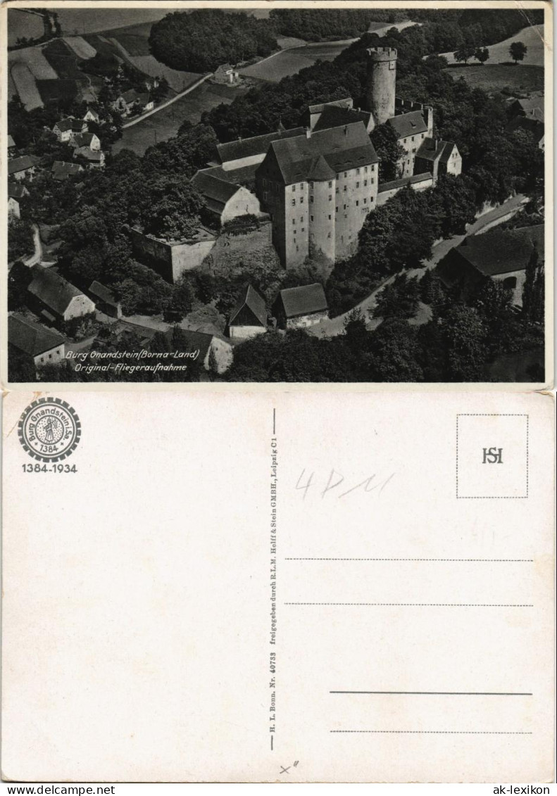 Ansichtskarte Borna Luftbild Burg Gnadstein 1934 - Borna