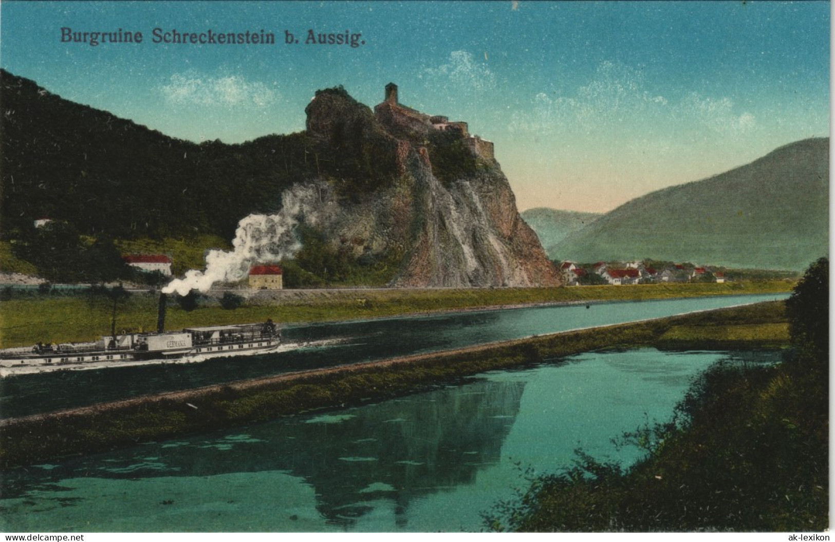Schreckenstein Elbe Aussig Střekov   Ústí Nad Labem  Burg Schreckenstein   1913 - Czech Republic