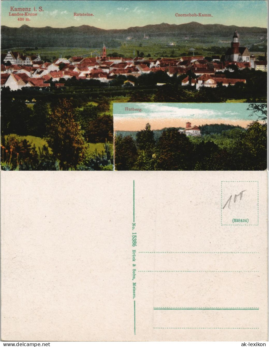 Ansichtskarte Kamenz Kamjenc 2 Bild: Stadt Und Hutberg 1913 - Kamenz