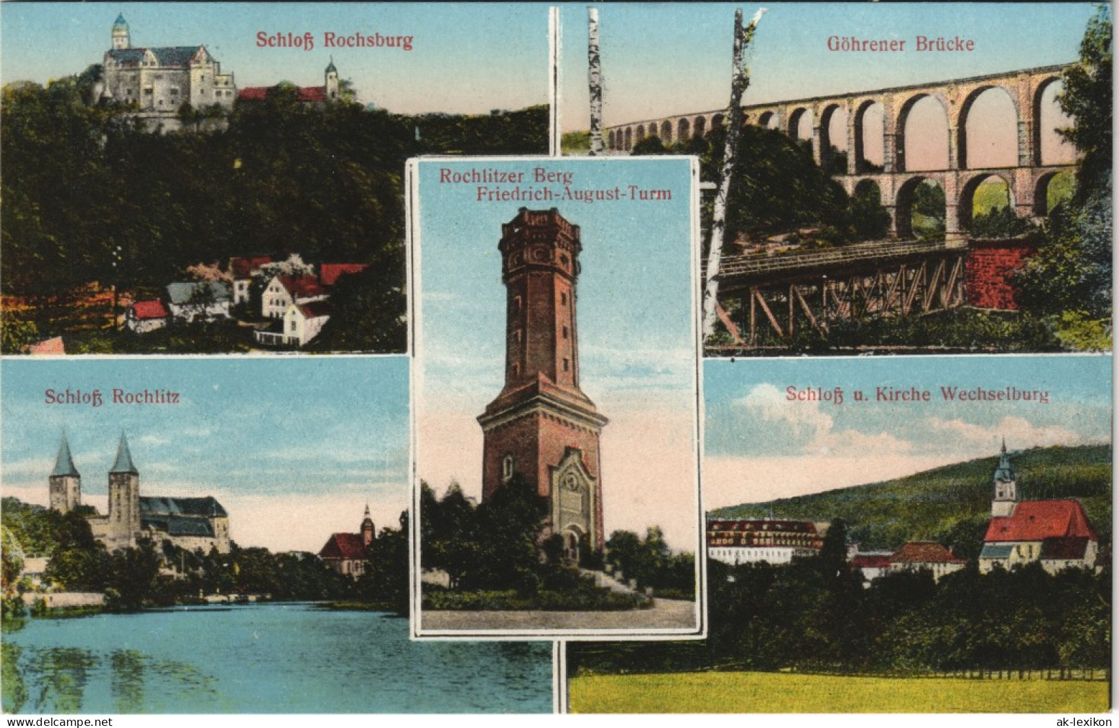 Wechselburg: Schloß, Turm - Rochlitzer Berg, Schloß Und Göhrener Brücke 1912 - Rochlitz