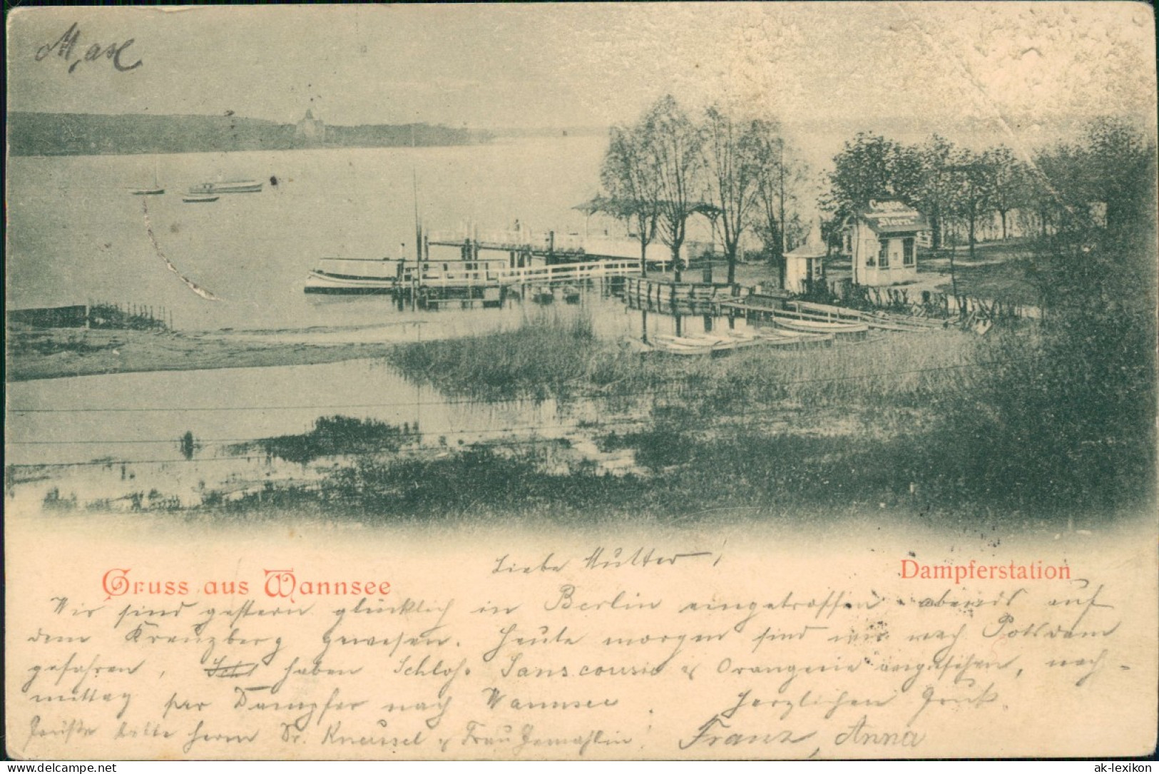 Ansichtskarte Wannsee-Berlin Strandbad Wannsee Dampferstation 1899 - Wannsee